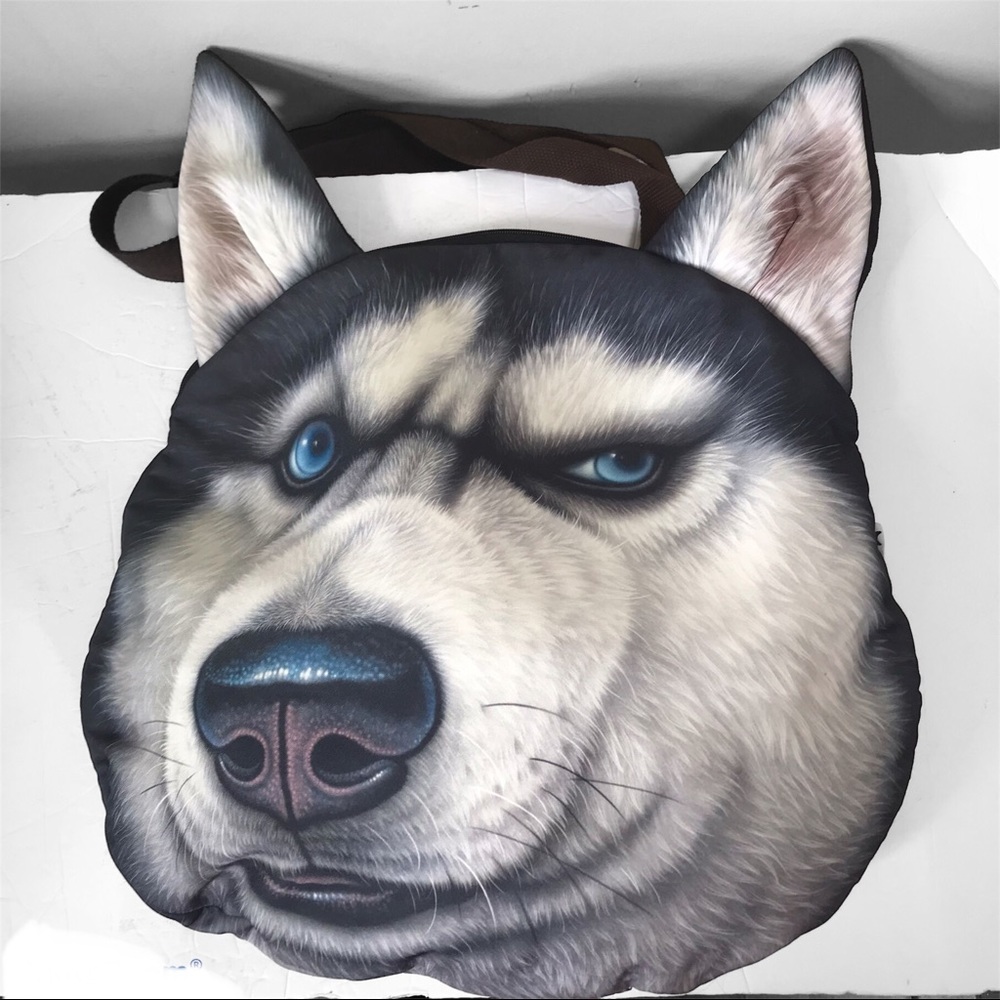 Wo X-Dolls Husky Dog Fabric Graphic Bag Tote Rare Animal Zipper Travel Print Pup